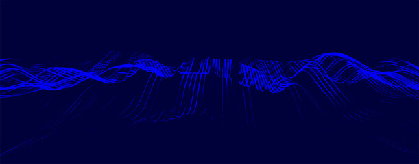 Abstract background with dynamic color wave. Futuristic dotted wave of bright particles. Colorful background for presentation design. Wide format 3D illustration. Weave effect.