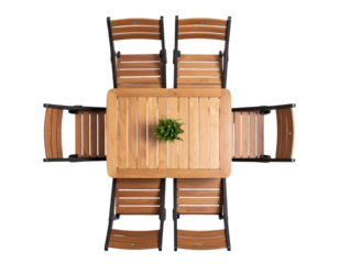  Foldable Wooden Outdoor Dining Set for Four with Table and Chairs, Top View Layout, PNG