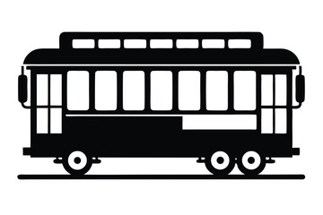 Silhouette of a Vintage Trolley Car with Windows and Wheels on Track