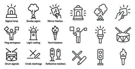 Obraz premium Signal and communication line icons set – outline, navigation, semaphore symbols