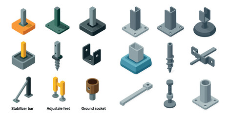 Construction tools isometric icons set – equipment, building, hardware symbols