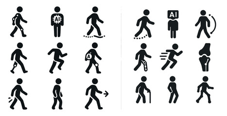 Naklejka premium Physical therapy silhouette icons set – exercise, rehab, recovery symbols