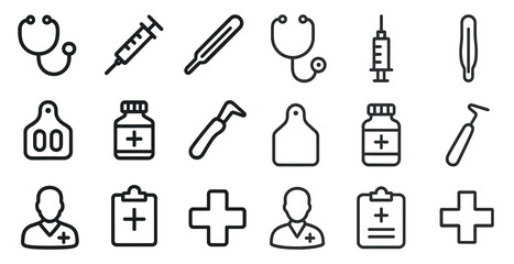 Medical tools outline icons set &ndash; healthcare, equipment, line symbols