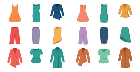Fashion clothing flat icons set &ndash; apparel, wardrobe, garment symbols