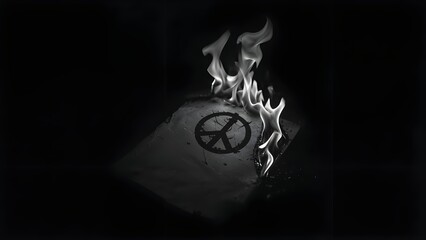 Obraz premium Burning Peace Document Fire for International Treaty Violation War Crisis Government Authority Problem Authority Failure Monochrome