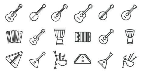 Obraz premium Musical instruments line icons set – flat, vector, music and sound symbols