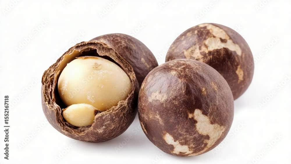 Aufkleber a group of nuts sitting on a white surface, ideal for use in food or design-related contexts