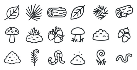 Naklejka premium Nature and wildlife line icons set – outline, linear, forest and ecosystem symbols