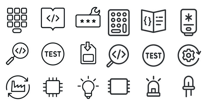 Web development line icons set &ndash; coding, programming, tech symbols