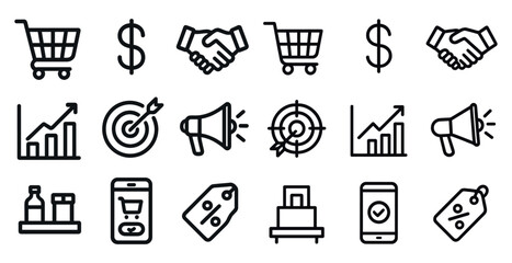 E-commerce and business line icons set – outline, online shopping, retail symbols