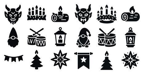 Christmas and holiday silhouette icons set – festive, winter, yuletide graphics