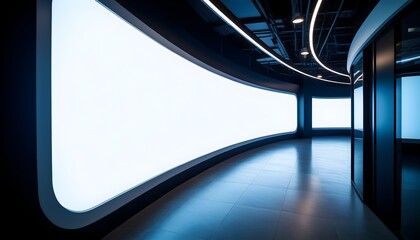A futuristic indoor curved LED screen mockup, billboard mockup