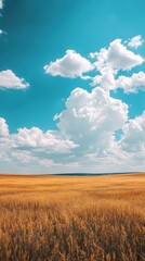 Obraz premium Golden field stretches under a dramatic sky.