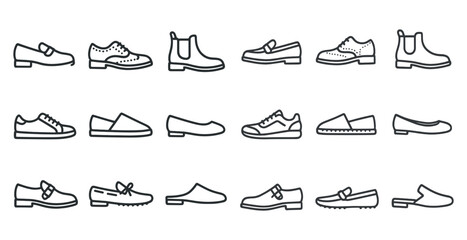 Obraz premium Footwear line icons set – outline, shoes, casual and formal styles collection