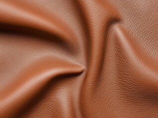 Close-up view of textured brown leather with captivating folds, showcasing rich detail and elegant design.