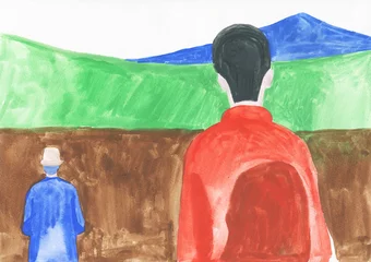 Gordijnen human in the park. watercolor illustration © Anna Ismagilova