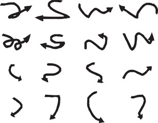 Hand-drawn arrow icon set. A collection of curved