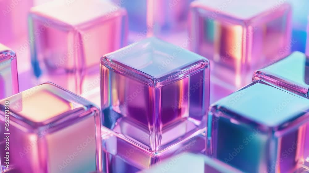 Poster a close-up view of a bunch of glass cubes, suitable for use in product photography or as a decorativ