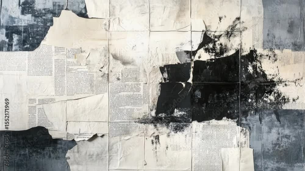 Poster a close-up shot of a torn paper fragment in black and white