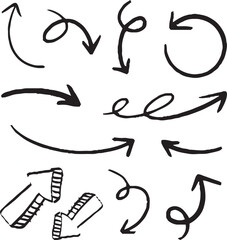 Hand-drawn arrow icon set. A collection of curved