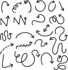 Hand-drawn arrow icon set. A collection of curved