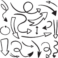 Hand-drawn arrow icon set. A collection of curved