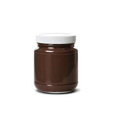 glass jar of dark chocolate spread isolated on transparent background