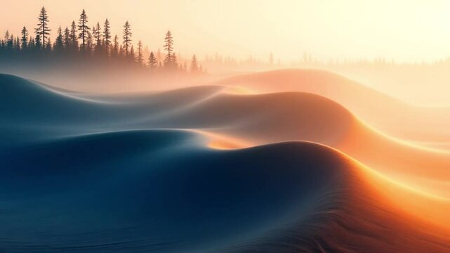 A beautiful sunset and sunrise in the mountains and desert with vivid skies and clouds Bright light explosion with fractal energy patterns and glowing stars illustrates the concept of wave-particle DN