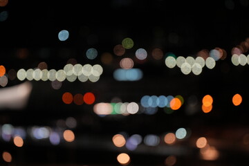 High-quality blurred photo of city lights at night, creating a dreamy bokeh effect. Ideal as...
