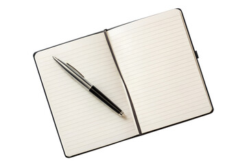 Blank Notebook and Pen on White Background - Minimalist Office Stationery