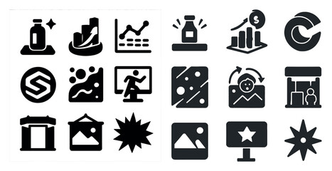 Naklejka premium Business and analytics solid icons set – data, chart, and growth symbols