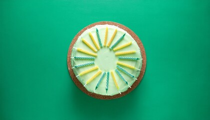 Obraz premium light green background minimalist cake with nine candles