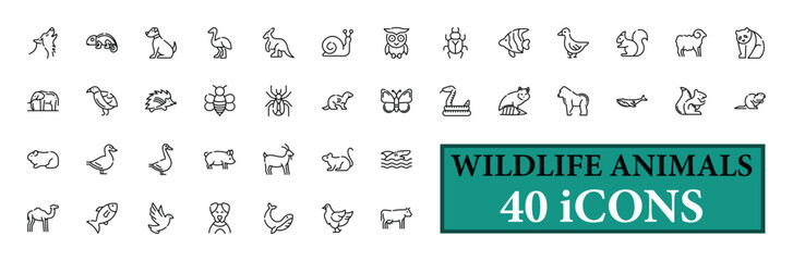 WILDLIFE ANIMALS icon collection, with editable stroke. WILDLIFE ANIMALS thin line icon set. Vector illustration.