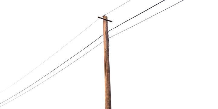 Wooden utility pole with wires isolated on a white background png ai generated - Powered by Adobe