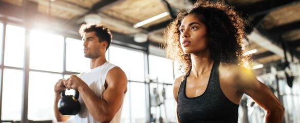 The energetic couple engaged in a focused workout at the gym