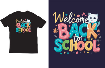 Cute Cat Back to School T‑Shirt Design – Colorful Typography