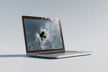 A broken laptop screen, symbol of data breach or technical issue