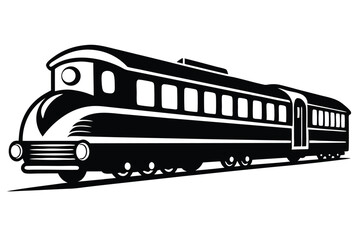 Black Passenger Train with Carriages Retro Style Illustration, Vintage Transportation Icon Image
