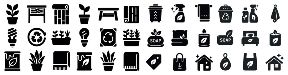 Eco-friendly and sustainable icons set - solid, filled, environment and green living symbols