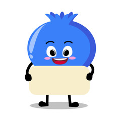 Cute Hand Drawn blueberry holding white blank poster