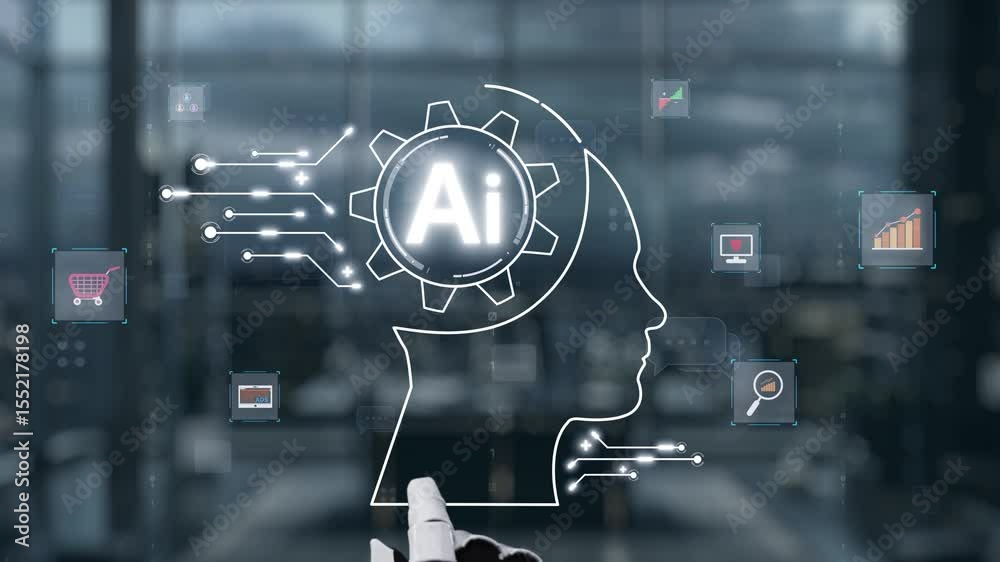 Wall mural this video visually represents the concept of artificial intelligence with a robotic hand pointing a