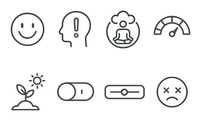 Mood and emotion line icons set – simple, expressive and minimalist symbols