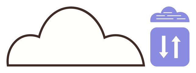Outline of a cloud with an icon featuring upward and downward arrows, representing data transfer. Ideal for cloud computing, data synchronization, storage solutions, network, technology, IT