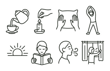 Fototapeta premium Daily ritual line icons set – simple, routine and habit symbols for lifestyle design