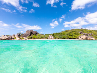 Turquoise water in Anse Source d'Argent on a sunny day