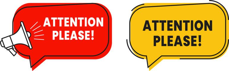 Red and Yellow ATTENTION PLEASE! Megaphone Alert Graphics for Website Popups, App Warnings, or Emergency Callouts – Loud Vector Notices