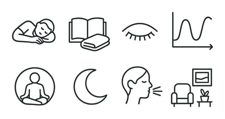Relaxation and rest icons set – outline, calm and meditation symbols