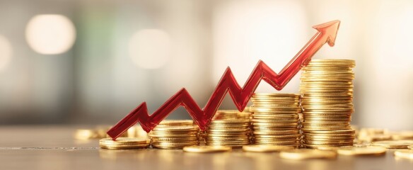 The upward trend graph showcasing financial growth with gold coins.