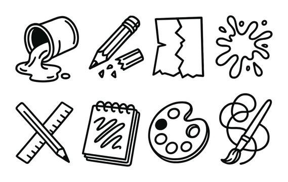 Artistic chaos icons set – outline, creative expression and design elements