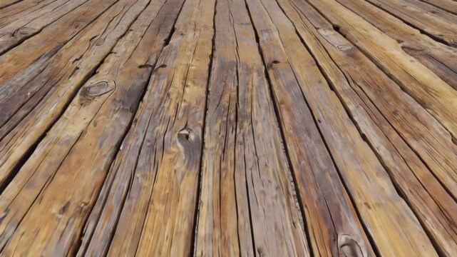 Wooden deck flooring showcasing natural textures and patterns under bright sunlight in a serene outdoor setting